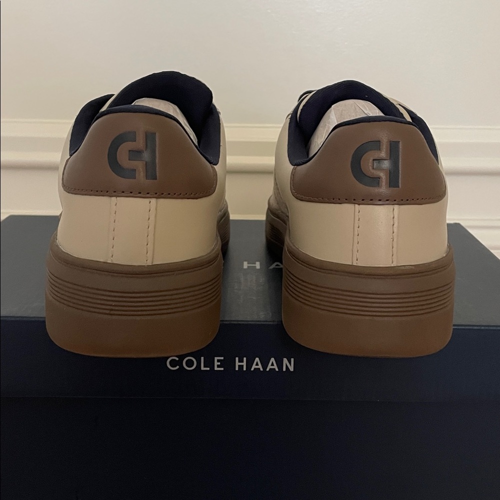 Men's Cole Haan Leather Grand Crosscourt Premier Sneakers in Silver / Gray Shoes - Picture 8 of 16